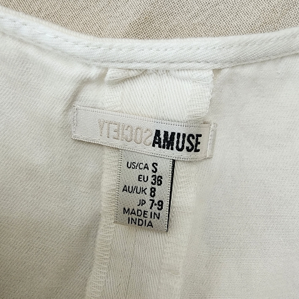 Amuse Society Size S White Button-Down Sleeveless Wide Leg 100% Cotton Overall - Picture 9 of 9